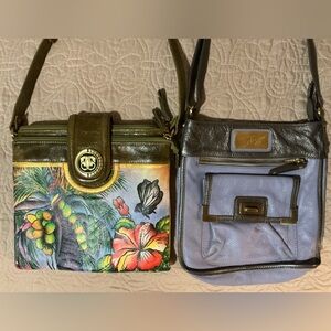 SHARIF 2 Pack Hand Painted Tropical Vintage Cross Body Bag + Lilac Crossbody